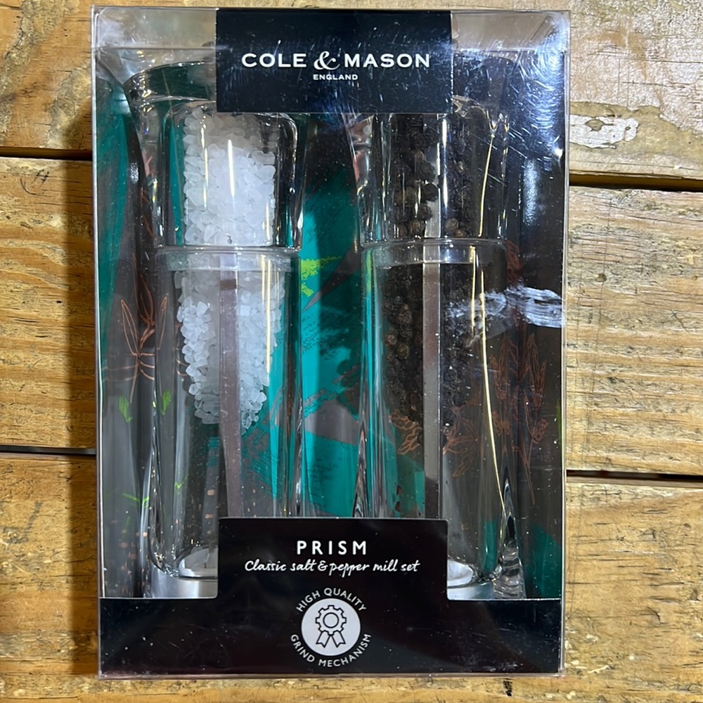 Cole and mason prism salt and pepper mill set. High quality
